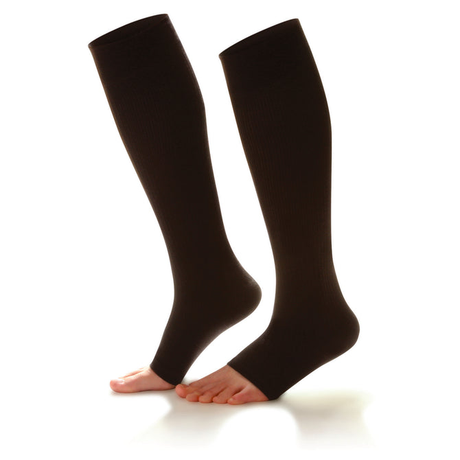 Essentials Cotton Below Knee Socks Open Toe 15-20mmHg Unisex Compression Socks Black #Black