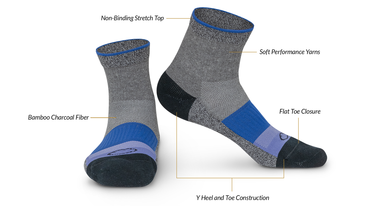 Blue, gray and black socks