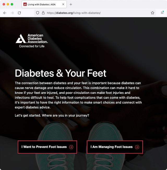 Screen capture of ADA Footcare website