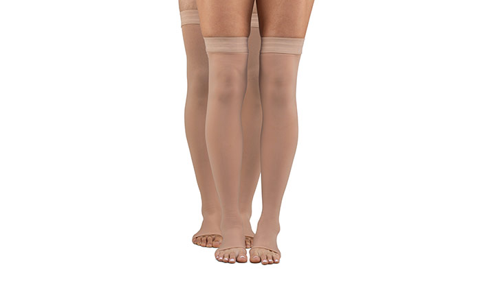 Thigh High Compression Stockings Open Toe Pair Firm Support 20-30mmHg  Gradient Compression Socks with Silicone Band Unisex Opaque Best for Spider  & Varicose Veins Edema Swelling Beige L Large Beige
