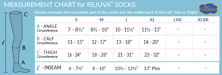 Dr Comfort ReJuva Sock Size Chart