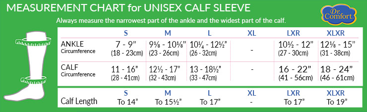 Dr Comfort Unisex Calf Sleeve Size Chart