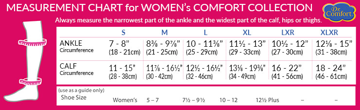 Dr Comfort Women's Comfort Collection KH Sheer Sock Size Chart